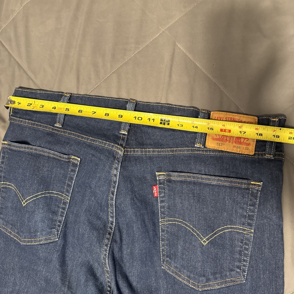 Levis 513 Jeans Mens 38x32 Blue Distressed Slim Straight Pockets Modern - Picture 5 of 9